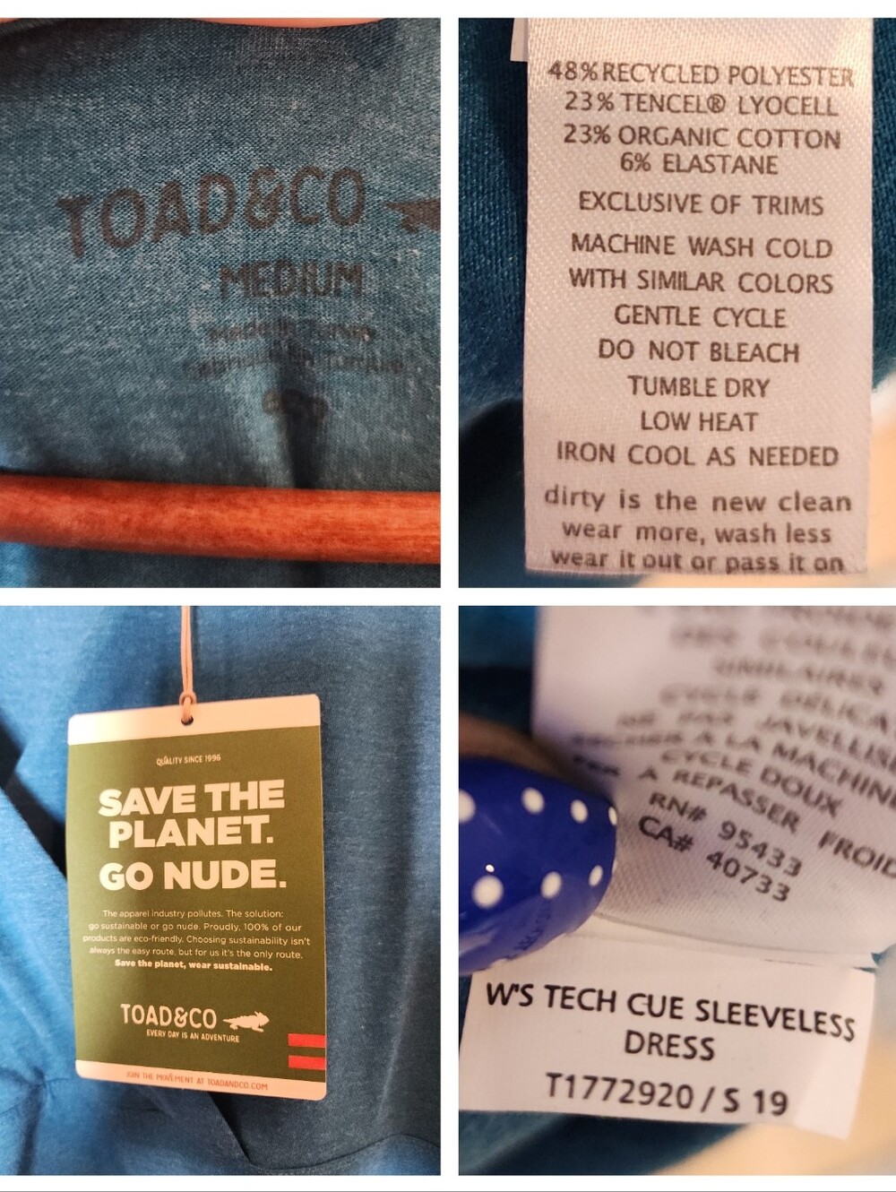 NWT Toad&Co Blue Surplice Sleeveless Tie Waist Dress Pockets Organic Cotton Sz M - Picture 4 of 16